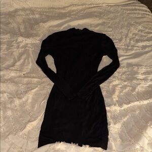 Women's Long Sleeve Ribbed Mock Neck Dress - Black
